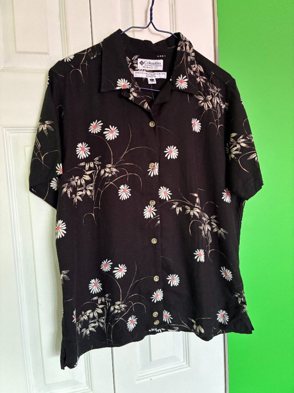 NWT Columbia Daisy Print Viscose Linen Button Up L
